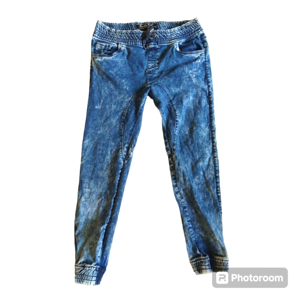Smoke Rise Jeans Men'38x30‎ Slim Tapered Fit Distressed Blue Elastic Waist Ham